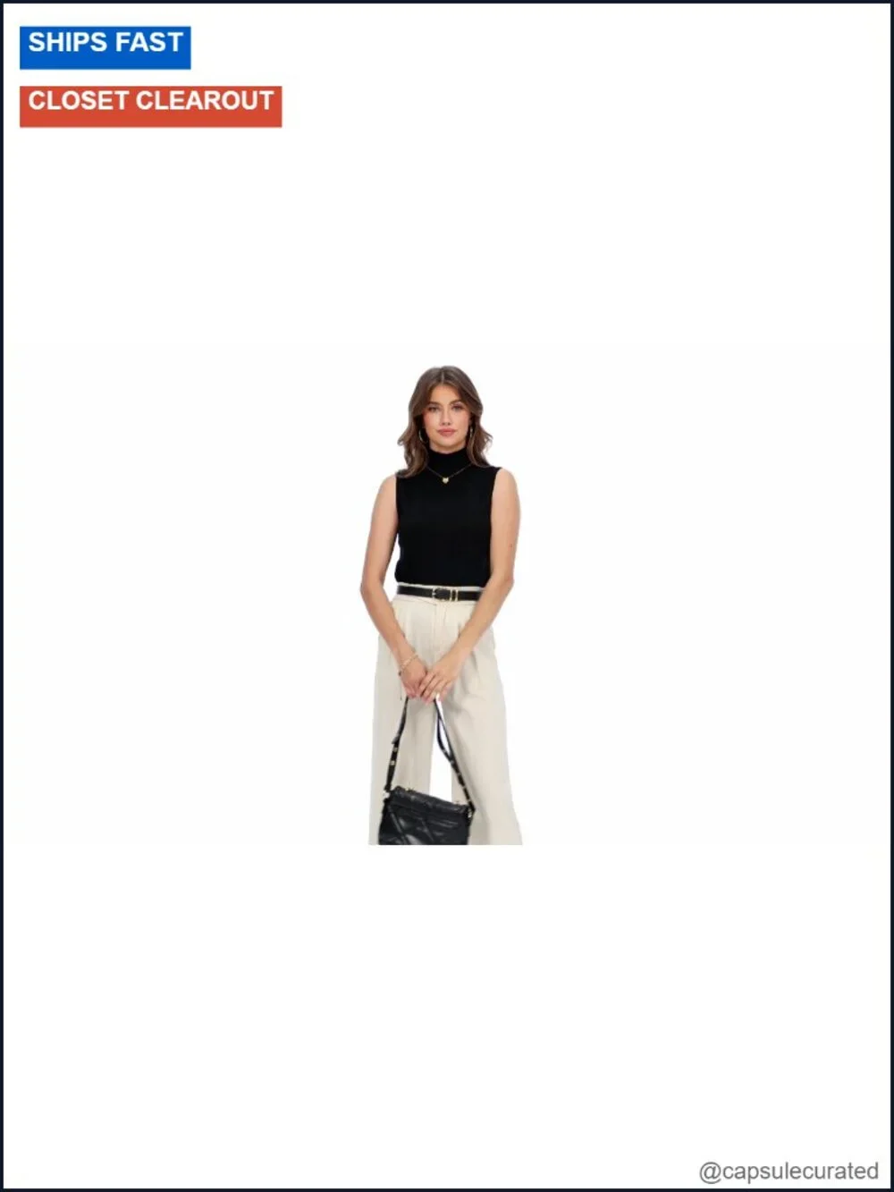 Sleeveless Mock Neck Turtleneck Knit Top Sweater Vest Business Work Tank